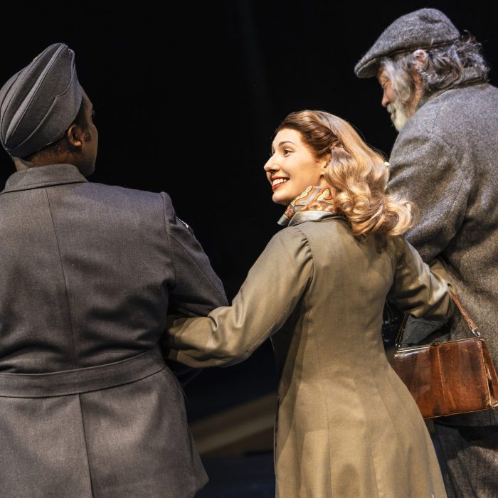 Daniel Ward (Gilbert, Bronté Barbé (Queenie) and Paul Hawkyard (Arthur) in Small Island. Pamela Raith Photography