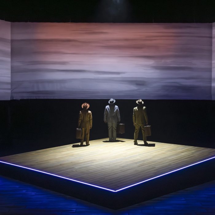 Jordan Laviniere, Daniel Ward (Gilbert) and Everal A Walsh in Small Island. Pamela Raith Photography