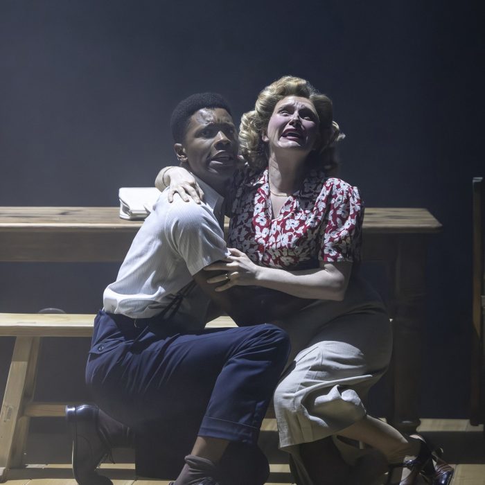 Rhys Stephenson (Michael) and Rosemary Boyle (Mrs Ryder) in Small Island. Pamela Raith Photography